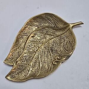 Vintage Brass Leaf Tray Taiwan Trinket Dish Hollywood Regency BOHO Decor 1970s